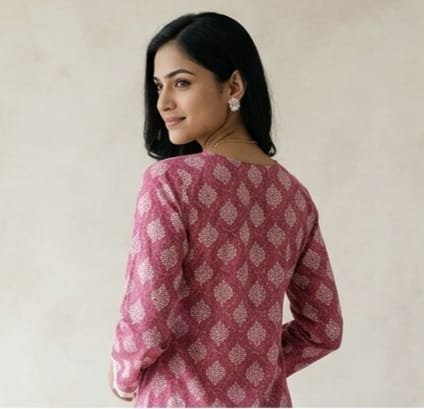 Women's Printed Cotton Round Neck Straight Kurti | Casual & Daily Wear Kurti | Pink