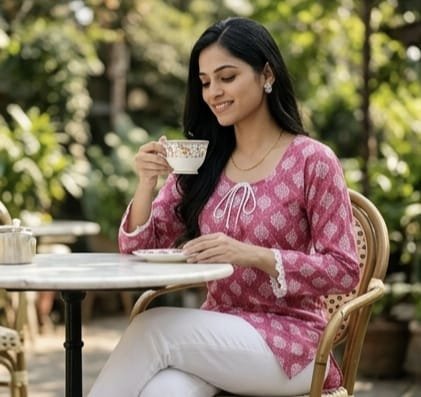 Women's Printed Cotton Round Neck Straight Kurti | Casual & Daily Wear Kurti | Pink